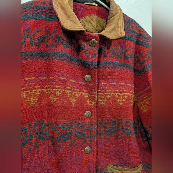Vintage Southwestern Wool Jacket Suede Leather Trim Made in USA Women’s L - Picture 3 of 11